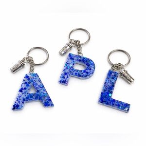 Blue Glitter Keychain Set PLEASE MESSAGE ME with letter